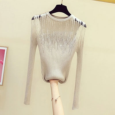 Diamond Print Thin Knitted Sweater