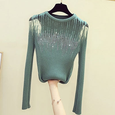 Diamond Print Thin Knitted Sweater