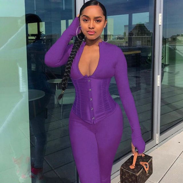 2 Piece Solid Color Bodycon Jumpsuit