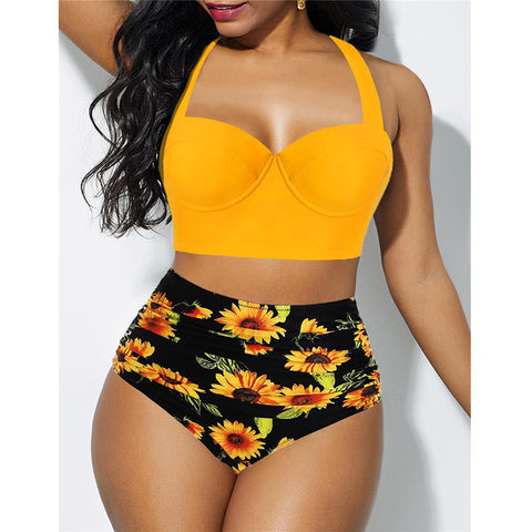 Push Up High Waisted Floral Swimsuit