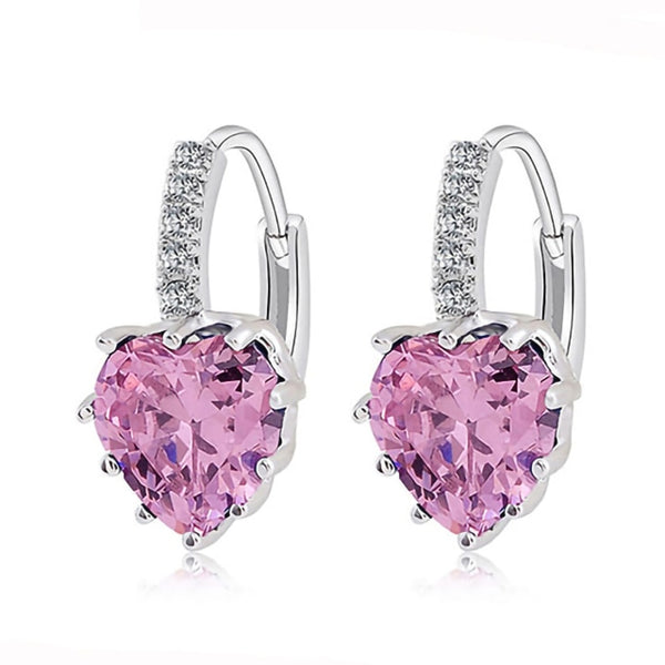 Pink Love Heart Rhinestone Earrings