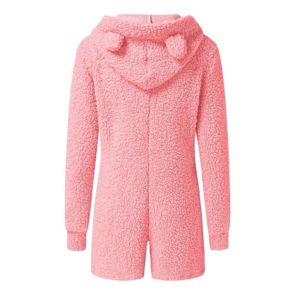 Fluffy Fleece Hooded Teddy Bear Romper