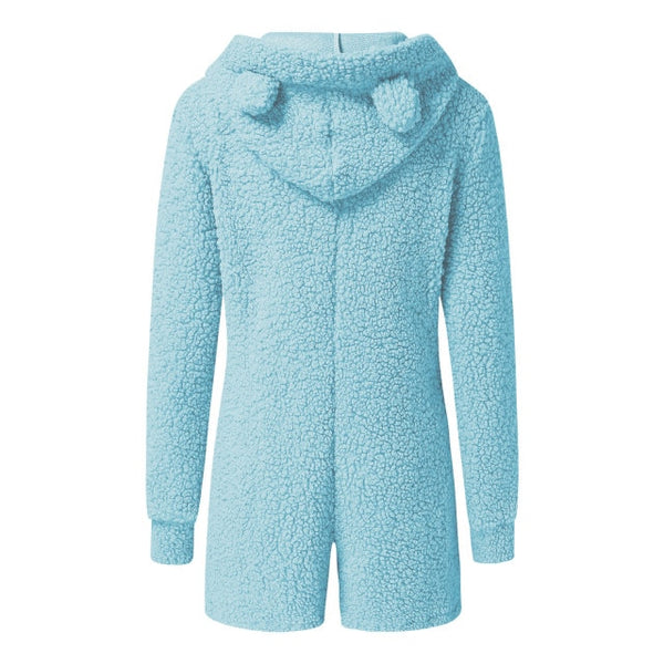 Fluffy Fleece Hooded Teddy Bear Romper