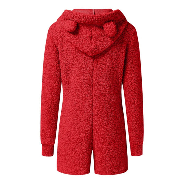 Fluffy Fleece Hooded Teddy Bear Romper