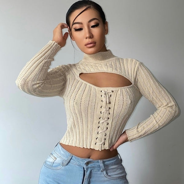 Women's Winter Long Sleeve Strap Sweater