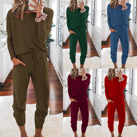 O-neck Solid Pullover Sweatsuit