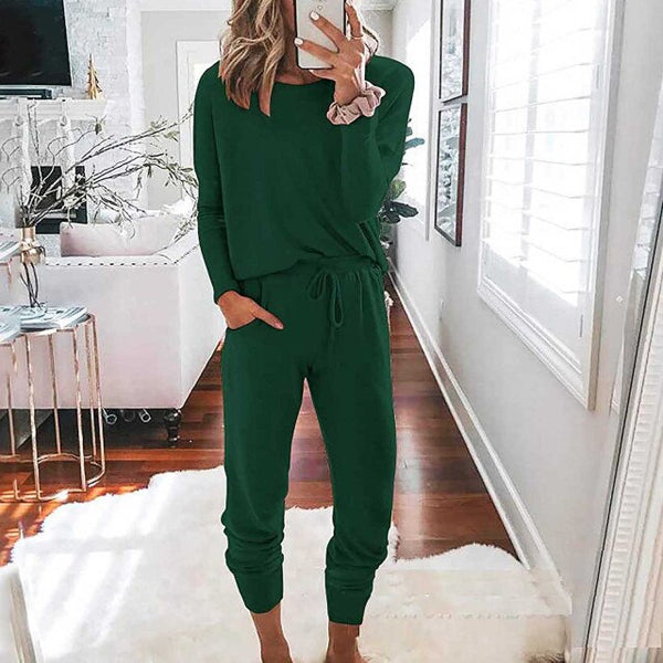 O-neck Solid Pullover Sweatsuit