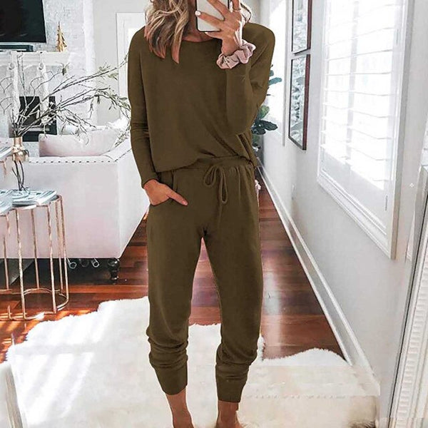 O-neck Solid Pullover Sweatsuit