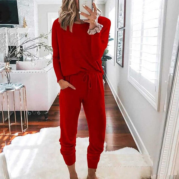 O-neck Solid Pullover Sweatsuit