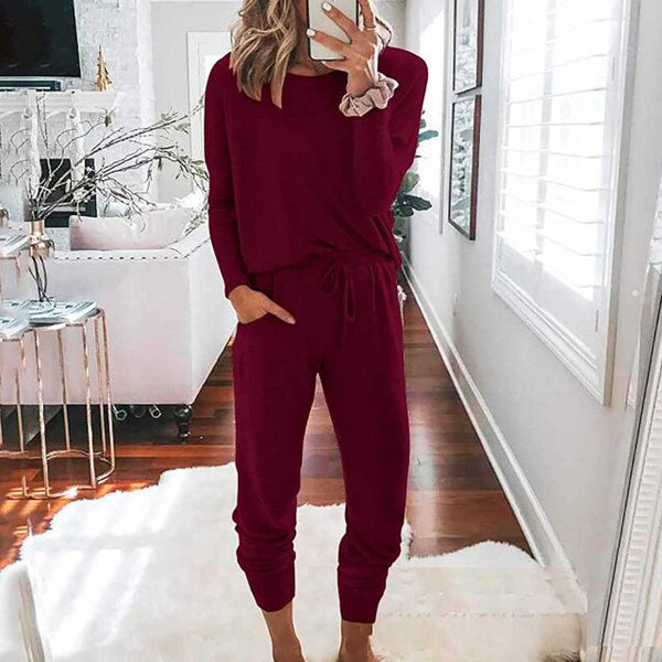 O-neck Solid Pullover Sweatsuit