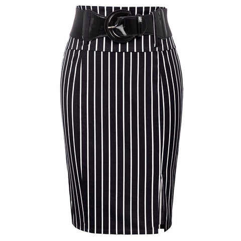 Women Pinstripe sigh Waist Belted Mini