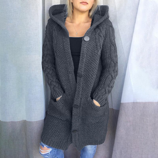 Winter Fashion Long Cardigan Knitted Hooded Sweater