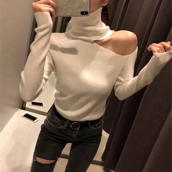 Off Shoulder Turtleneck Sweater