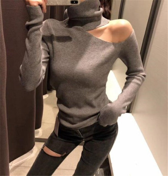 Off Shoulder Turtleneck Sweater