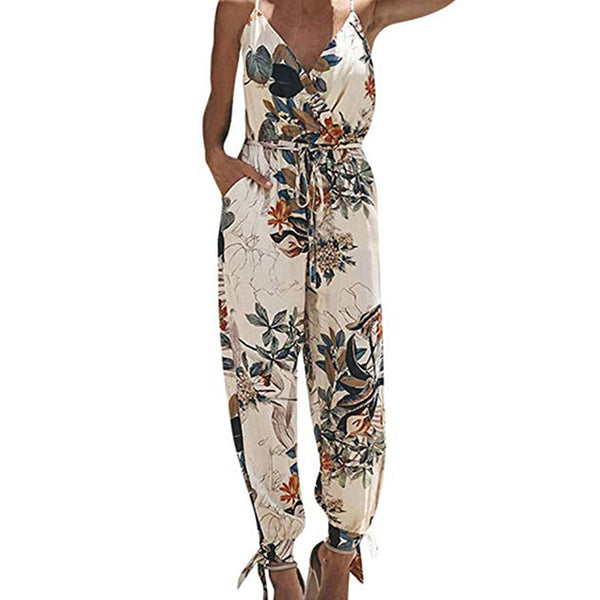 Casual Backless Deep V-neck Floral Print Jumper