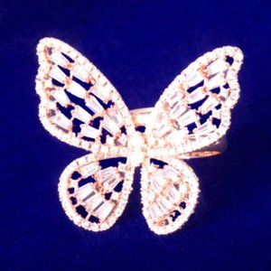 Rose Gold Baguette Adjustable Zircon Butterfly Ring -Cubic Zirconia Stone