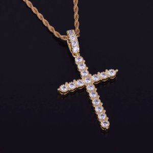 Gold Cubic Zirconia Silver Cross Pendant